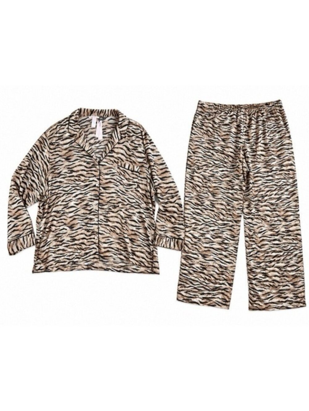 Victoria's Secret Pajama Set Womens 2XL Brown Cheetah Print Satin Button Up